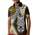Yellow Aotearoa Niho Taniwha Kid Polo Shirt Maori Mythology Tooth - Taniko Motifs