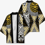 Yellow Aotearoa Niho Taniwha Kimono Maori Mythology Tooth - Taniko Motifs - Aussie Hoodie