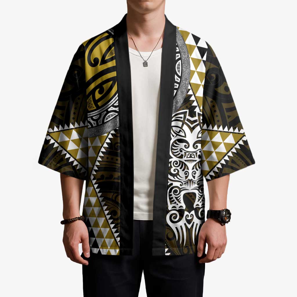 Yellow Aotearoa Niho Taniwha Kimono Maori Mythology Tooth - Taniko Motifs - Aussie Hoodie