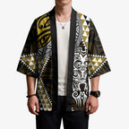 Yellow Aotearoa Niho Taniwha Kimono Maori Mythology Tooth - Taniko Motifs - Aussie Hoodie