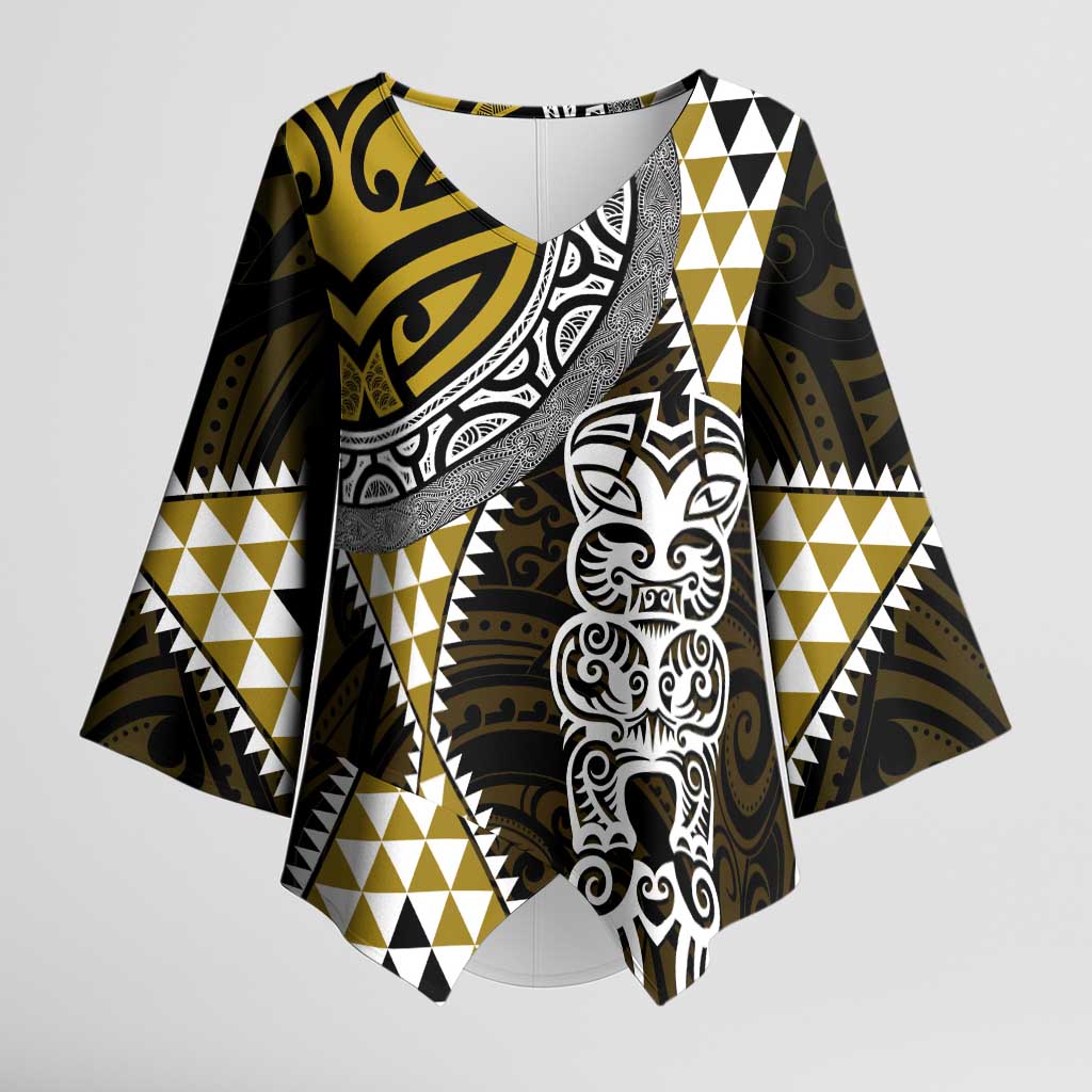 Yellow Aotearoa Niho Taniwha Kimono Sleeve Blouse Maori Mythology Tooth - Taniko Motifs - Aussie Hoodie