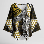 Yellow Aotearoa Niho Taniwha Kimono Sleeve Blouse Maori Mythology Tooth - Taniko Motifs - Aussie Hoodie