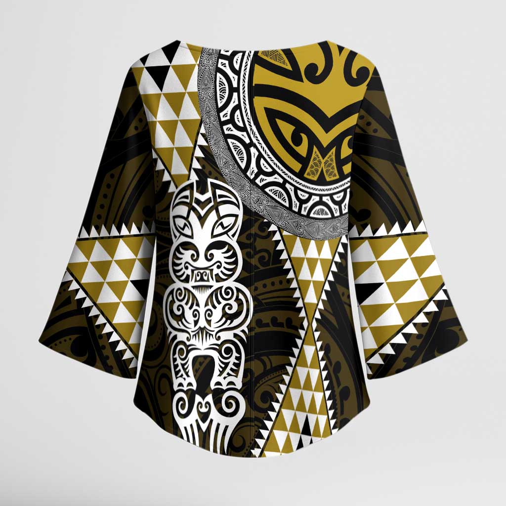 Yellow Aotearoa Niho Taniwha Kimono Sleeve Blouse Maori Mythology Tooth - Taniko Motifs - Aussie Hoodie