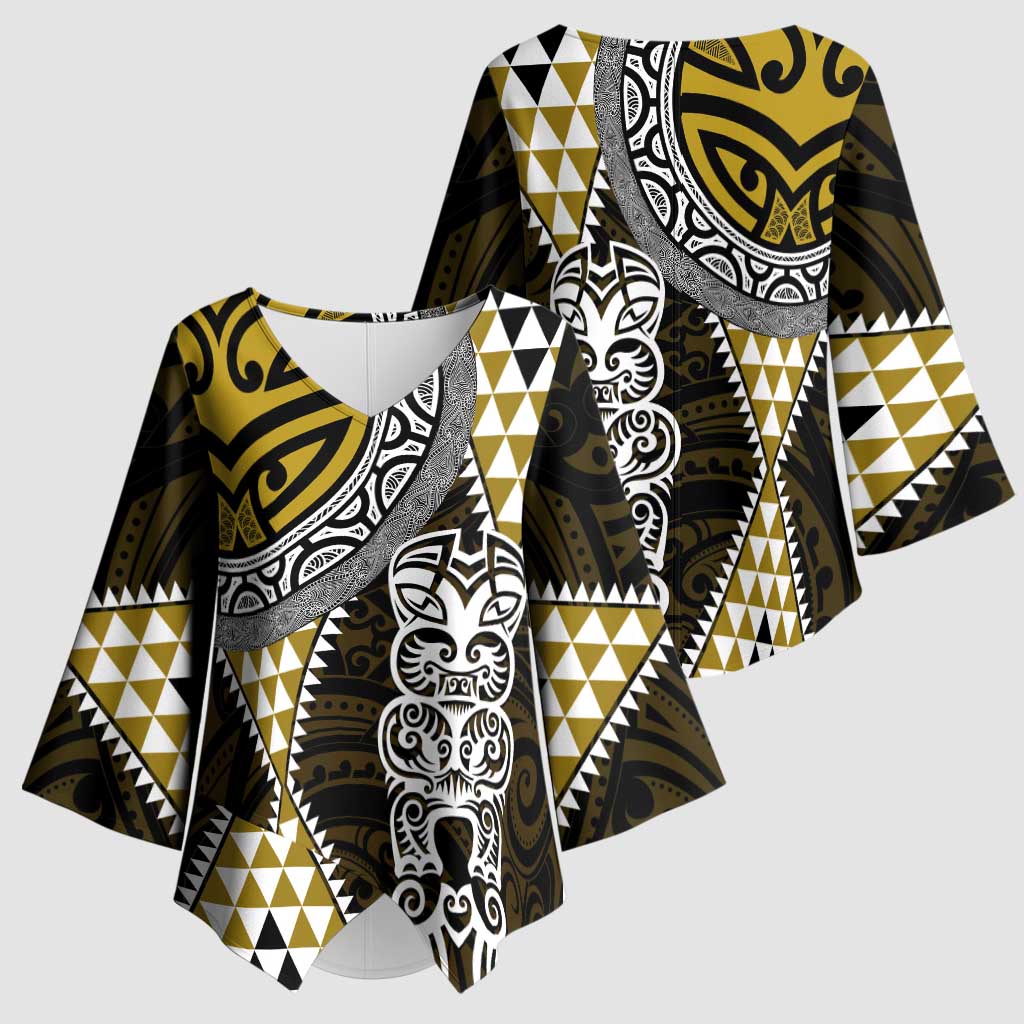 Yellow Aotearoa Niho Taniwha Kimono Sleeve Blouse Maori Mythology Tooth - Taniko Motifs - Aussie Hoodie