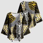 Yellow Aotearoa Niho Taniwha Kimono Sleeve Blouse Maori Mythology Tooth - Taniko Motifs - Aussie Hoodie