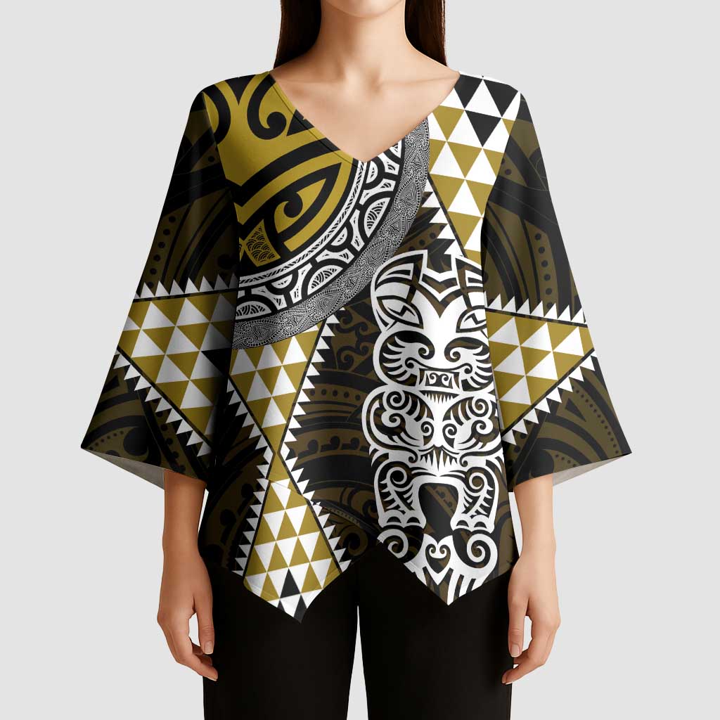 Yellow Aotearoa Niho Taniwha Kimono Sleeve Blouse Maori Mythology Tooth - Taniko Motifs - Aussie Hoodie