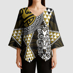 Yellow Aotearoa Niho Taniwha Kimono Sleeve Blouse Maori Mythology Tooth - Taniko Motifs - Aussie Hoodie