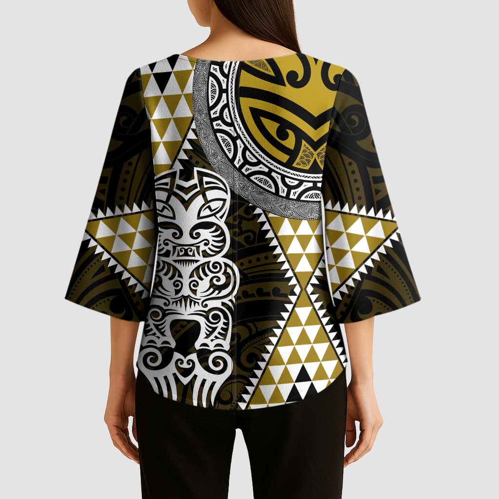 Yellow Aotearoa Niho Taniwha Kimono Sleeve Blouse Maori Mythology Tooth - Taniko Motifs - Aussie Hoodie