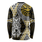 Yellow Aotearoa Niho Taniwha Long Sleeve Shirt Maori Mythology Tooth - Taniko Motifs