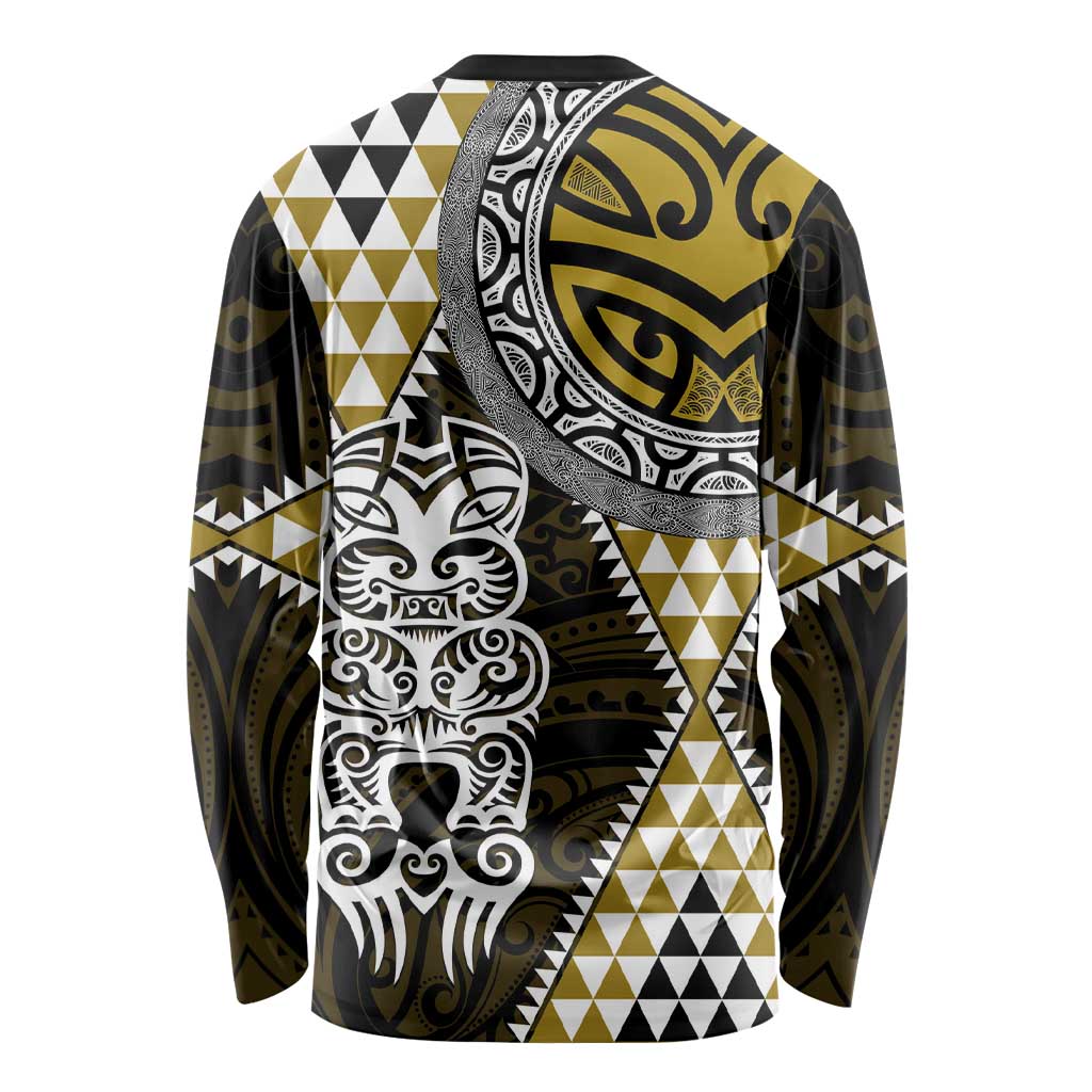Yellow Aotearoa Niho Taniwha Long Sleeve Shirt Maori Mythology Tooth - Taniko Motifs