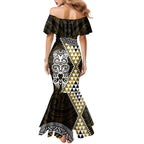 Yellow Aotearoa Niho Taniwha Mermaid Dress Maori Mythology Tooth - Taniko Motifs