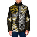 Yellow Aotearoa Niho Taniwha Padded Jacket Maori Mythology Tooth - Taniko Motifs - Aussie Hoodie