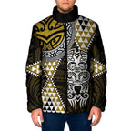 Yellow Aotearoa Niho Taniwha Padded Jacket Maori Mythology Tooth - Taniko Motifs - Aussie Hoodie
