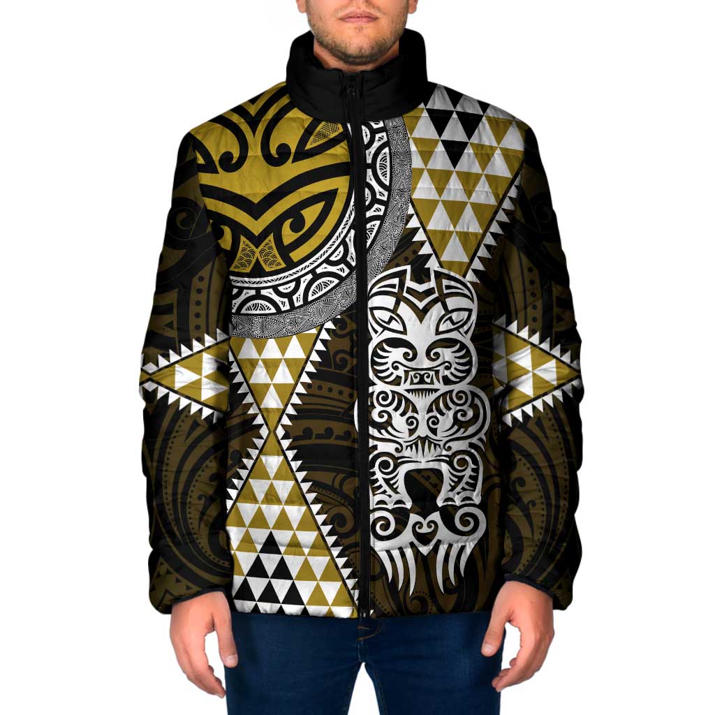 Yellow Aotearoa Niho Taniwha Padded Jacket Maori Mythology Tooth - Taniko Motifs - Aussie Hoodie