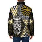 Yellow Aotearoa Niho Taniwha Padded Jacket Maori Mythology Tooth - Taniko Motifs - Aussie Hoodie