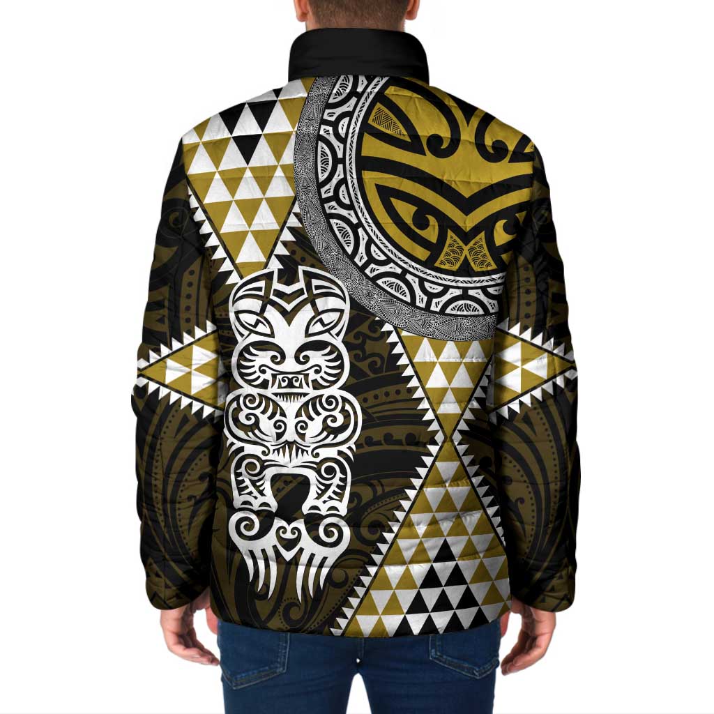 Yellow Aotearoa Niho Taniwha Padded Jacket Maori Mythology Tooth - Taniko Motifs - Aussie Hoodie