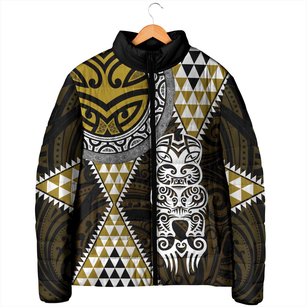 Yellow Aotearoa Niho Taniwha Padded Jacket Maori Mythology Tooth - Taniko Motifs - Aussie Hoodie