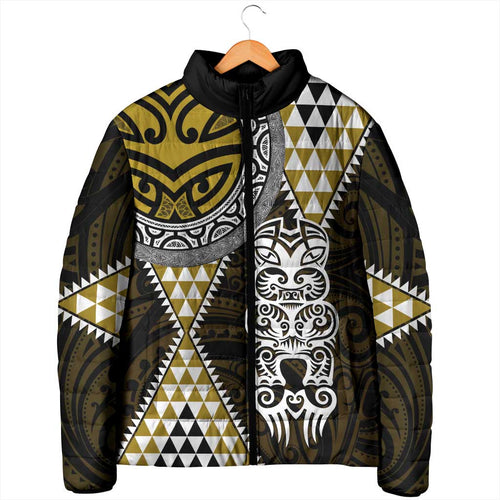 Yellow Aotearoa Niho Taniwha Padded Jacket Maori Mythology Tooth - Taniko Motifs - Aussie Hoodie