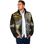 Yellow Aotearoa Niho Taniwha Padded Jacket Maori Mythology Tooth - Taniko Motifs - Aussie Hoodie