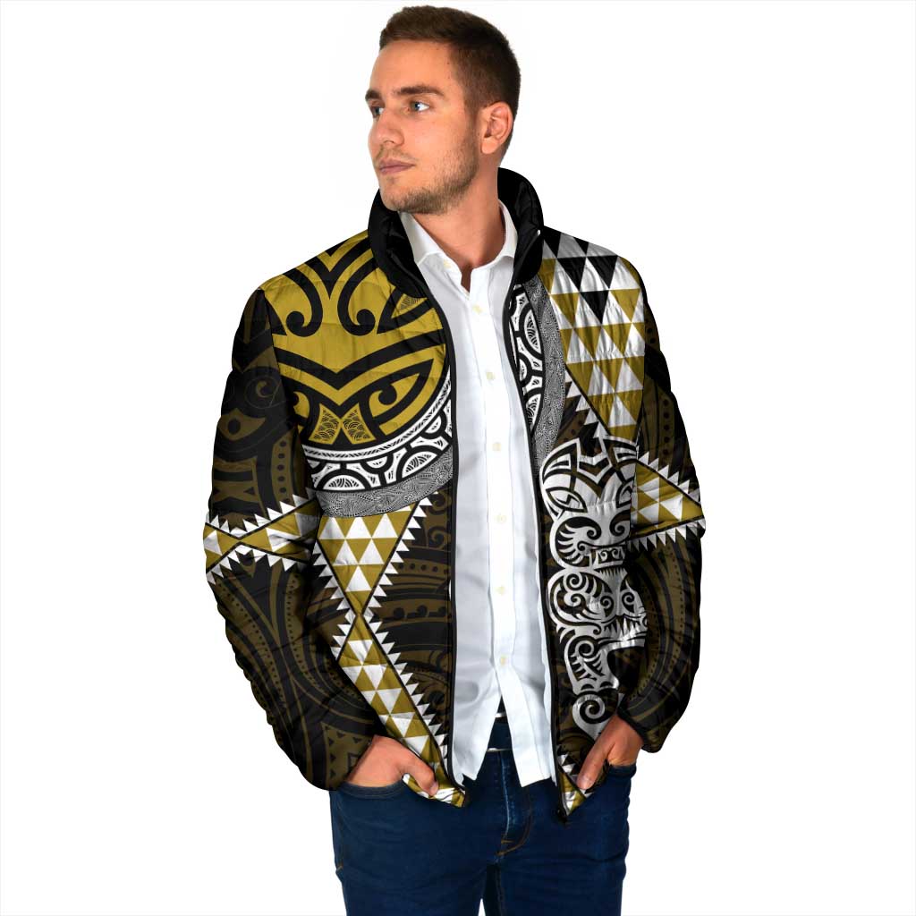 Yellow Aotearoa Niho Taniwha Padded Jacket Maori Mythology Tooth - Taniko Motifs - Aussie Hoodie