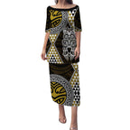 Yellow Aotearoa Niho Taniwha Puletasi Maori Mythology Tooth - Taniko Motifs