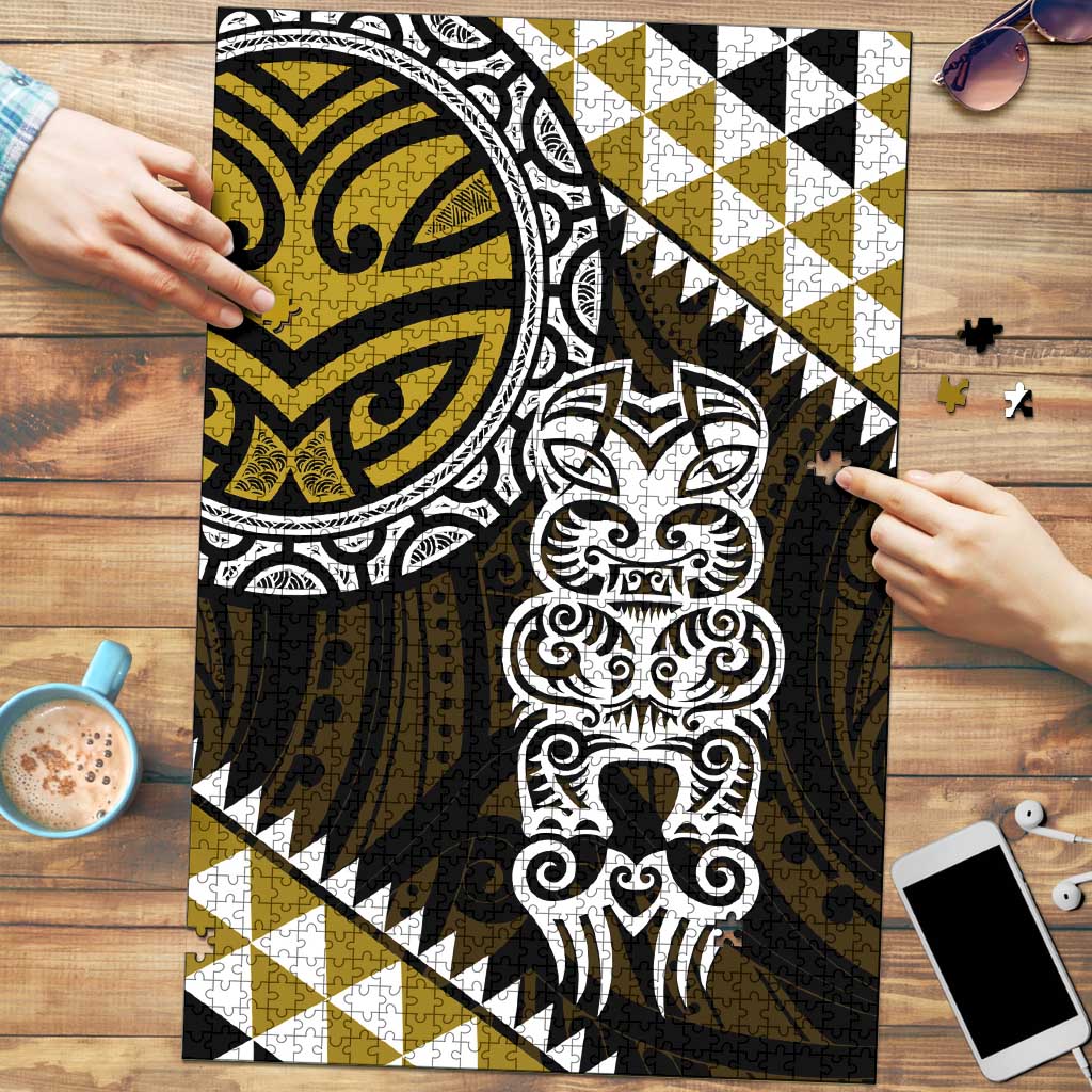 Yellow Aotearoa Niho Taniwha Puzzle Maori Mythology Tooth - Taniko Motifs - Aussie Hoodie