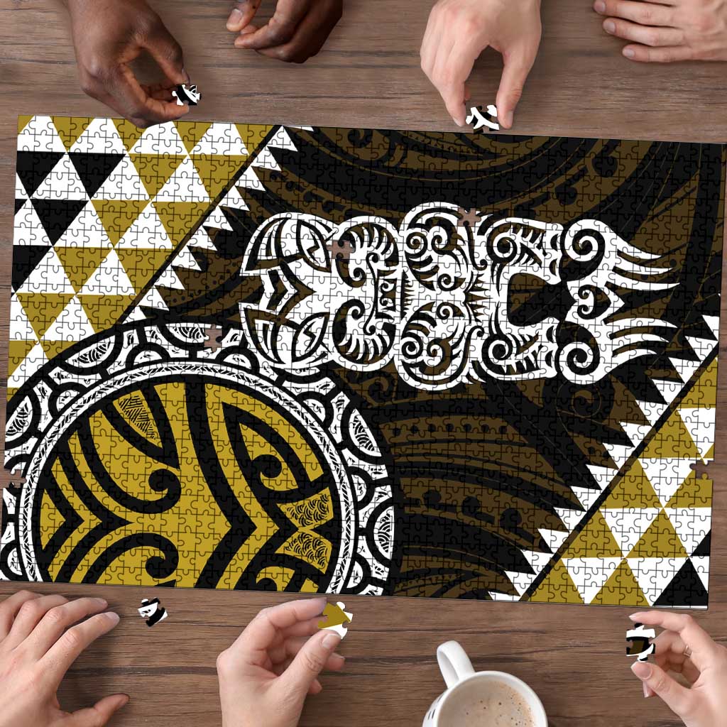 Yellow Aotearoa Niho Taniwha Puzzle Maori Mythology Tooth - Taniko Motifs - Aussie Hoodie