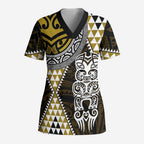 Yellow Aotearoa Niho Taniwha Scrub Top Maori Mythology Tooth - Taniko Motifs - Aussie Hoodie