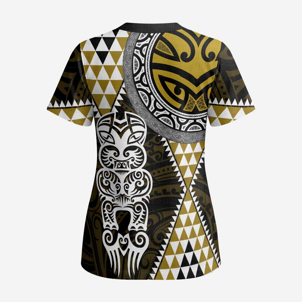 Yellow Aotearoa Niho Taniwha Scrub Top Maori Mythology Tooth - Taniko Motifs - Aussie Hoodie