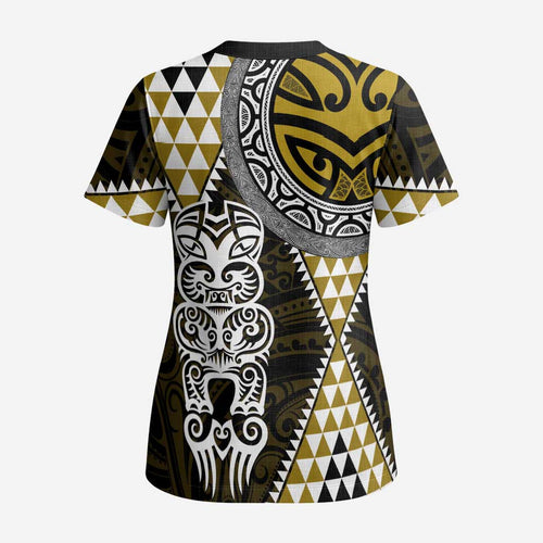 Yellow Aotearoa Niho Taniwha Scrub Top Maori Mythology Tooth - Taniko Motifs - Aussie Hoodie
