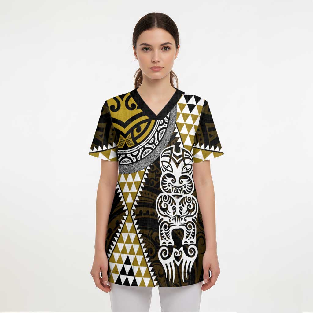 Yellow Aotearoa Niho Taniwha Scrub Top Maori Mythology Tooth - Taniko Motifs - Aussie Hoodie