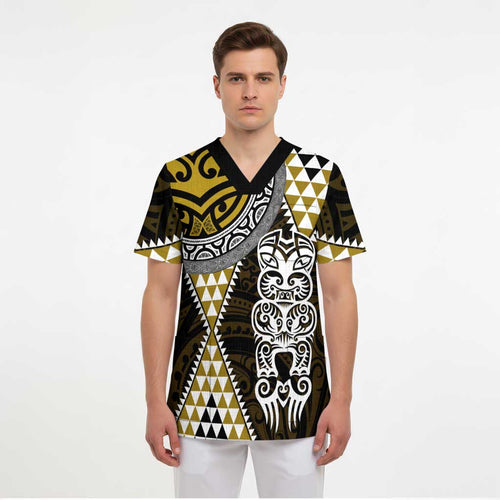 Yellow Aotearoa Niho Taniwha Scrub Top Maori Mythology Tooth - Taniko Motifs - Aussie Hoodie