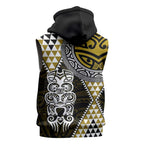 Yellow Aotearoa Niho Taniwha Sleeveless Hoodie Maori Mythology Tooth - Taniko Motifs - Aussie Hoodie