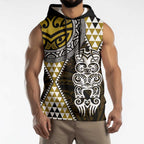 Yellow Aotearoa Niho Taniwha Sleeveless Hoodie Maori Mythology Tooth - Taniko Motifs - Aussie Hoodie