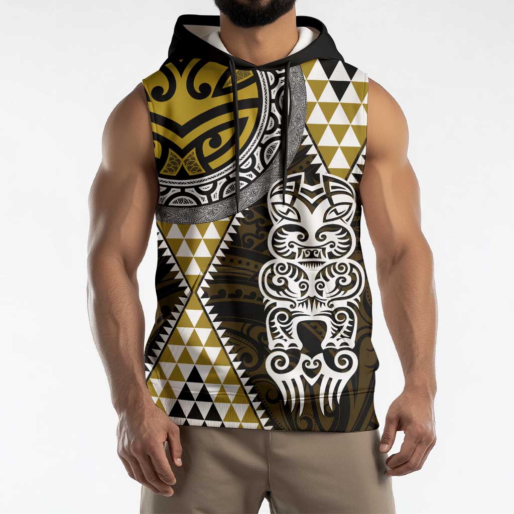Yellow Aotearoa Niho Taniwha Sleeveless Hoodie Maori Mythology Tooth - Taniko Motifs - Aussie Hoodie
