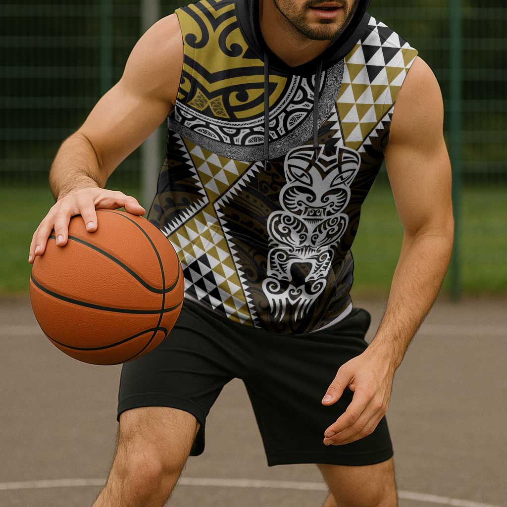 Yellow Aotearoa Niho Taniwha Sleeveless Hoodie Maori Mythology Tooth - Taniko Motifs - Aussie Hoodie