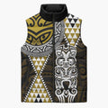 Yellow Aotearoa Niho Taniwha Sleeveless Puffer Jacket Maori Mythology Tooth - Taniko Motifs - Aussie Hoodie