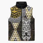 Yellow Aotearoa Niho Taniwha Sleeveless Puffer Jacket Maori Mythology Tooth - Taniko Motifs - Aussie Hoodie