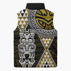 Yellow Aotearoa Niho Taniwha Sleeveless Puffer Jacket Maori Mythology Tooth - Taniko Motifs - Aussie Hoodie
