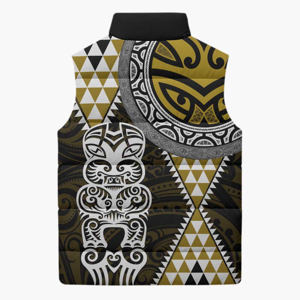Yellow Aotearoa Niho Taniwha Sleeveless Puffer Jacket Maori Mythology Tooth - Taniko Motifs - Aussie Hoodie
