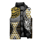 Yellow Aotearoa Niho Taniwha Sleeveless Puffer Jacket Maori Mythology Tooth - Taniko Motifs - Aussie Hoodie