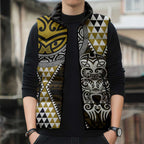 Yellow Aotearoa Niho Taniwha Sleeveless Puffer Jacket Maori Mythology Tooth - Taniko Motifs - Aussie Hoodie