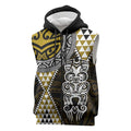 Yellow Aotearoa Niho Taniwha Sleeveless Zip Hoodie Maori Mythology Tooth - Taniko Motifs LT14