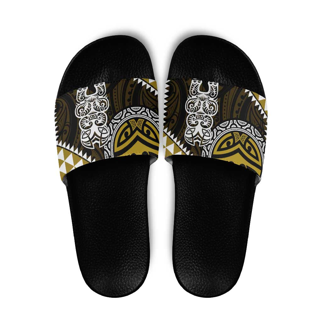 Yellow Aotearoa Niho Taniwha Slide Sandals Maori Mythology Tooth - Taniko Motifs - Aussie Hoodie