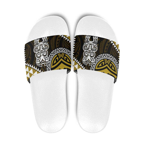 Yellow Aotearoa Niho Taniwha Slide Sandals Maori Mythology Tooth - Taniko Motifs - Aussie Hoodie