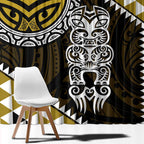 Yellow Aotearoa Niho Taniwha Window Curtain Maori Mythology Tooth - Taniko Motifs