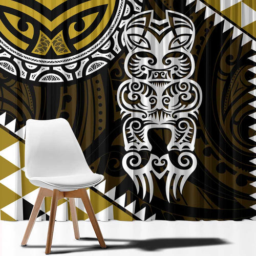 Yellow Aotearoa Niho Taniwha Window Curtain Maori Mythology Tooth - Taniko Motifs