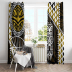 Yellow Aotearoa Niho Taniwha Window Curtain Maori Mythology Tooth - Taniko Motifs