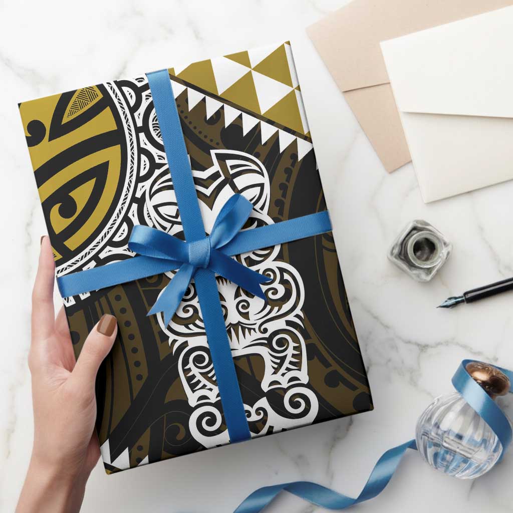 Yellow Aotearoa Niho Taniwha Wrapping Paper Maori Mythology Tooth - Taniko Motifs - Aussie Hoodie