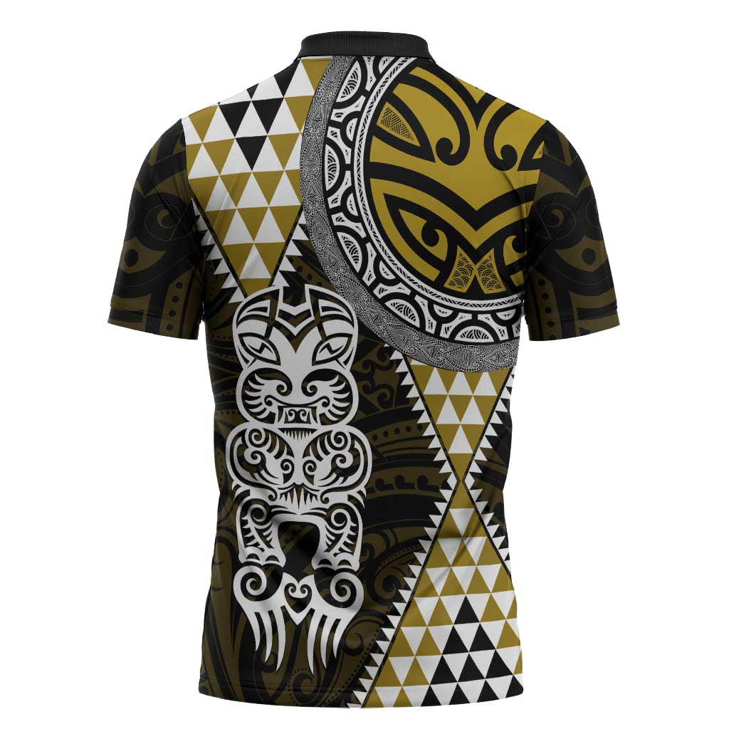 Yellow Aotearoa Niho Taniwha Zipper Polo Shirt Maori Mythology Tooth - Taniko Motifs - Aussie Hoodie